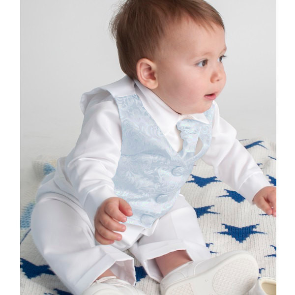 Baby Boys 4 Piece Christening Outfit / Christening Suit Blue White Check